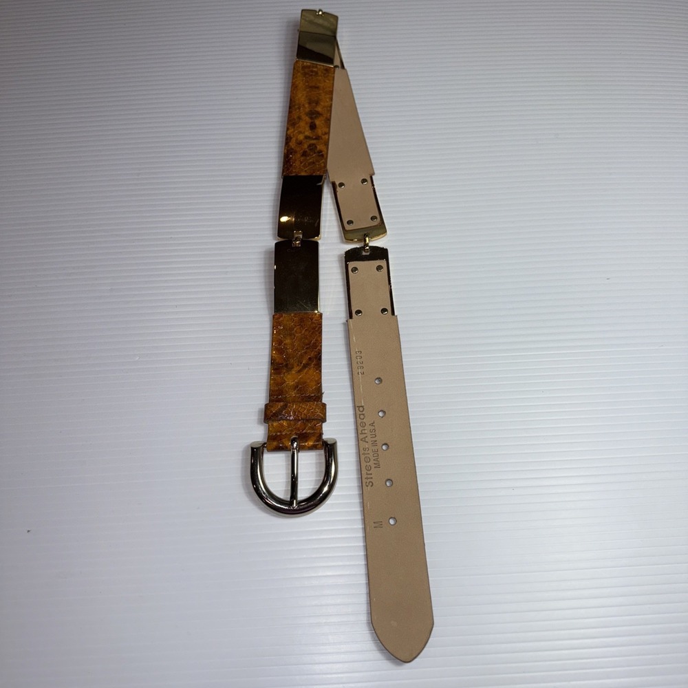 Streets Ahead Belt Orange And Gold Snakeskin Print Made In‎ USA Italian Buckle